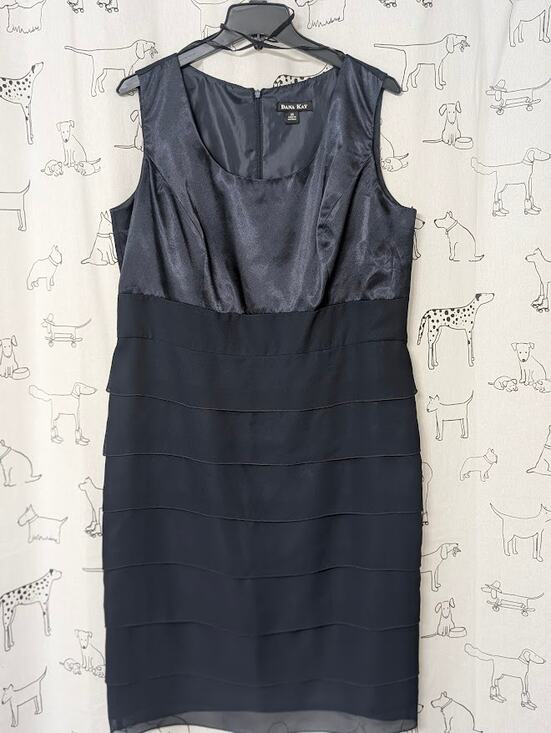 Dana Kay Dresses & Skirts - Dana Kay Navy Satin Evening Gown Tiered Dress Womens 14 Sheer Overlay Cocktail